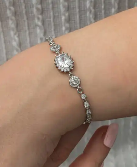 Gümüş Oval Su Yolu Kadın Bileklik