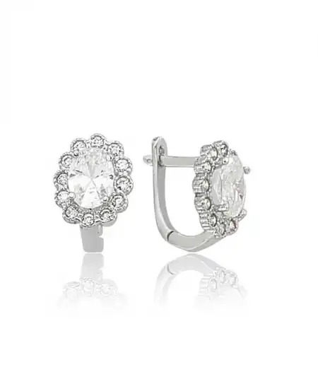 Gümüş Oval Taşlı Çiçek Küpe