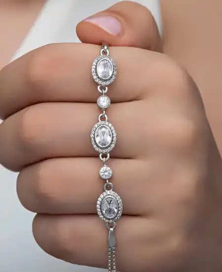 Gümüş Oval Taşlı Kadın Bileklik