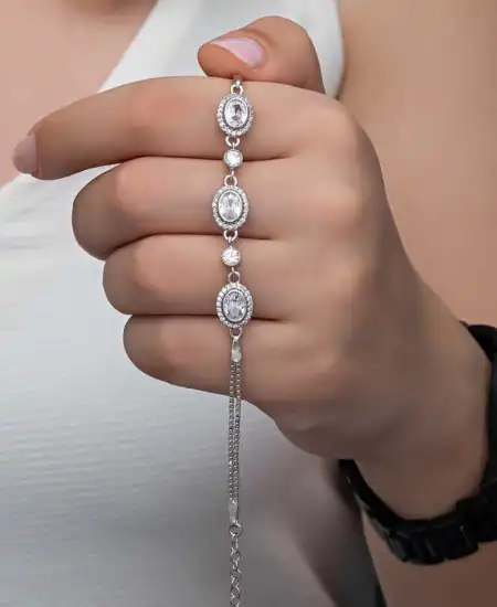 Gümüş Oval Taşlı Kadın Bileklik