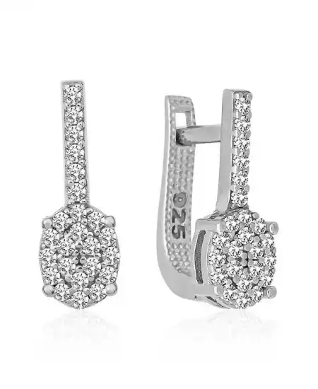 Gümüş Oval Taşlı Küpe