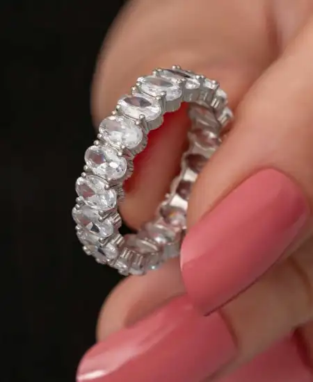 Gümüş Oval Taşlı Tamtur Kadın Yüzük