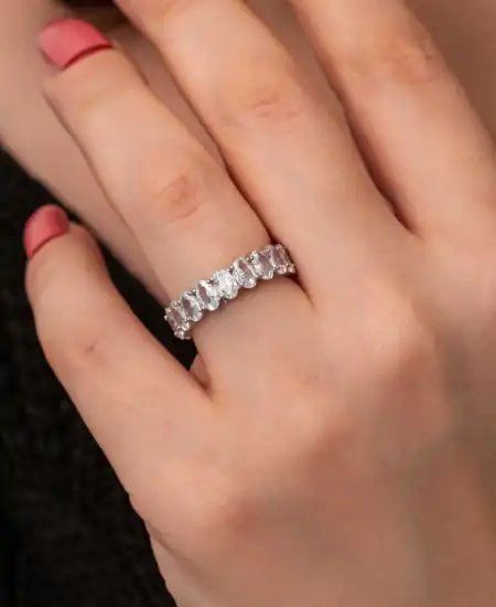 Gümüş Oval Taşlı Tamtur Kadın Yüzük