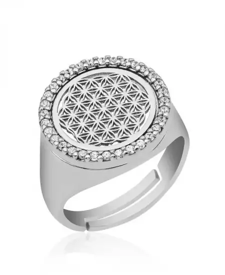 Gümüş Oval Yaşam Çiçeği Yüzük