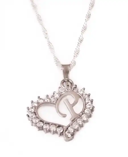Gümüş P Harf Kalpli Bayan Kolye