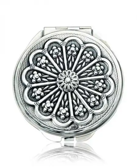 Gümüş Papatya Motifli Kapaklı El Aynası