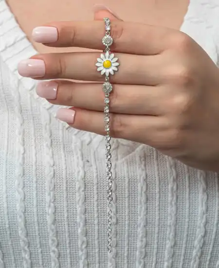 Gümüş Papatya Su Yolu Kadın Bileklik