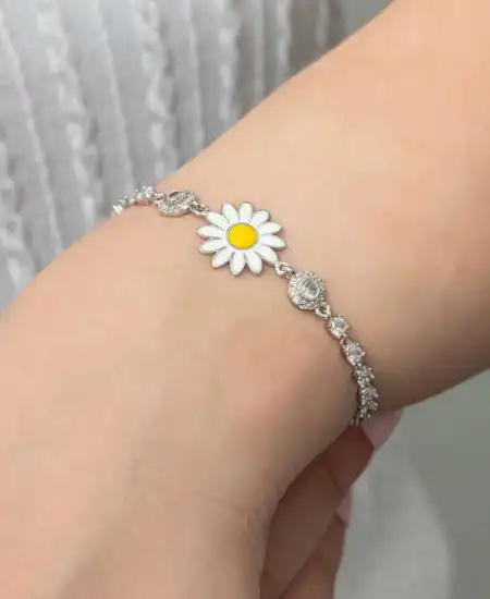 Gümüş Papatya Su Yolu Kadın Bileklik