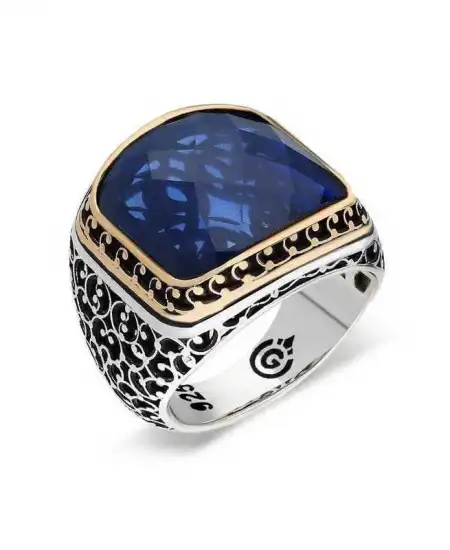 Gümüş Parlament Mavisi Zirkon Taşlı Erkek Yüzük