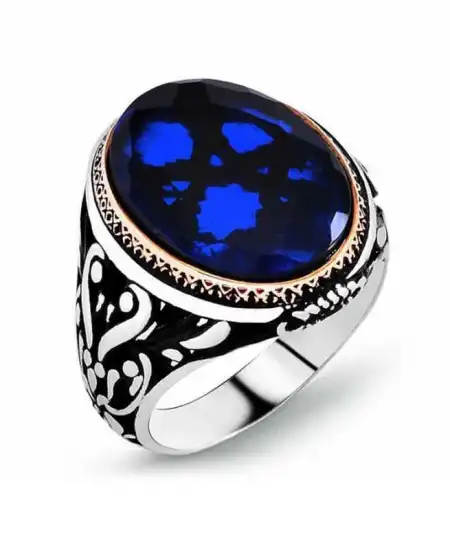 Gümüş Parlament Mavisi Zirkon Taşlı Erkek Yüzük