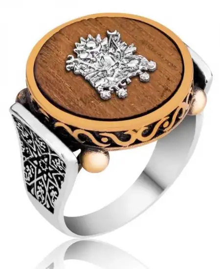 Gümüş Pelesenk Ağacı Osmanlı Devlet Arması Erkek Yüzük