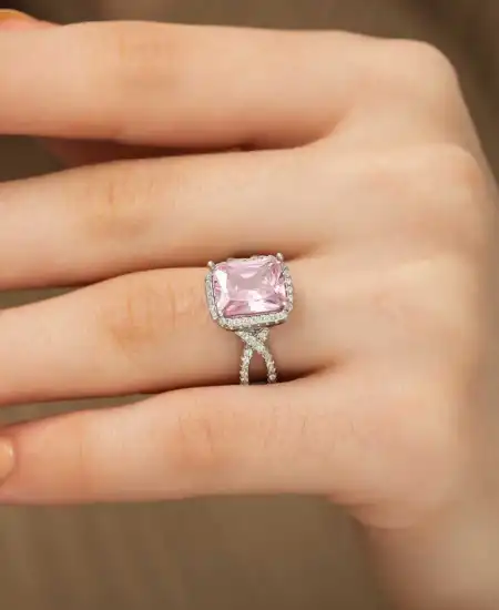 Gümüş Pembe Baget Bayan Yüzük