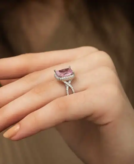 Gümüş Pembe Baget Bayan Yüzük