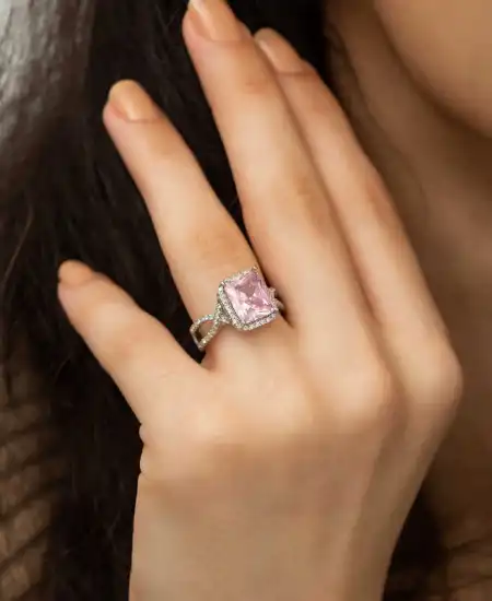 Gümüş Pembe Baget Bayan Yüzük
