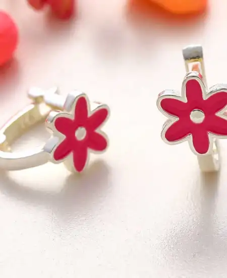 Gümüş Pembe Çiçek Çocuk Küpesi