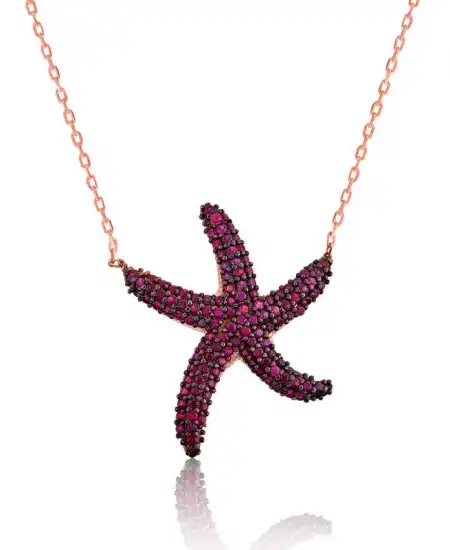 Gümüş Pembe Deniz Yıldızı Bayan Kolye