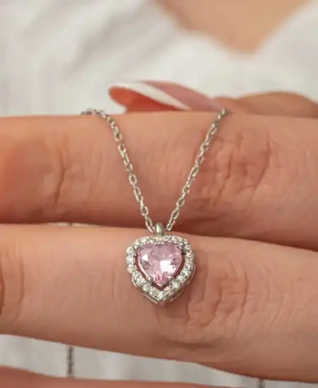 Gümüş Pembe Kalp Kadın Kolye
