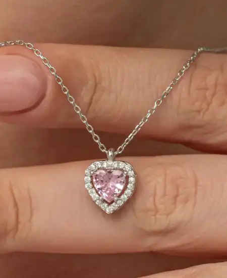Gümüş Pembe Kalp Kadın Kolye