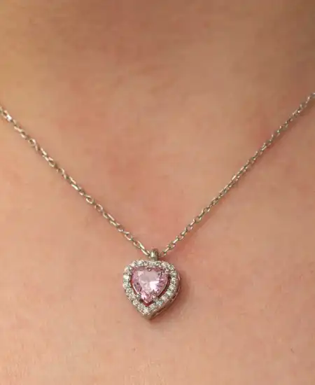 Gümüş Pembe Kalp Kadın Kolye