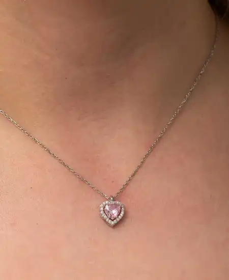 Gümüş Pembe Kalp Kadın Kolye