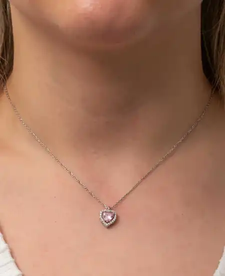 Gümüş Pembe Kalp Kadın Kolye