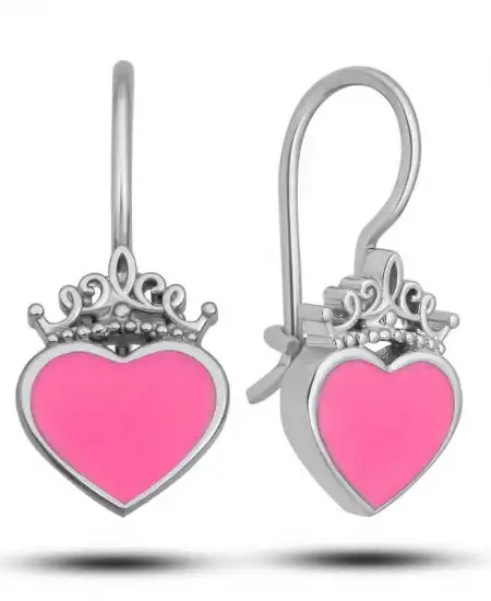 Gümüş Pembe Kalp Sallantılı Çocuk Küpe