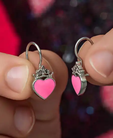 Gümüş Pembe Kalp Sallantılı Çocuk Küpe