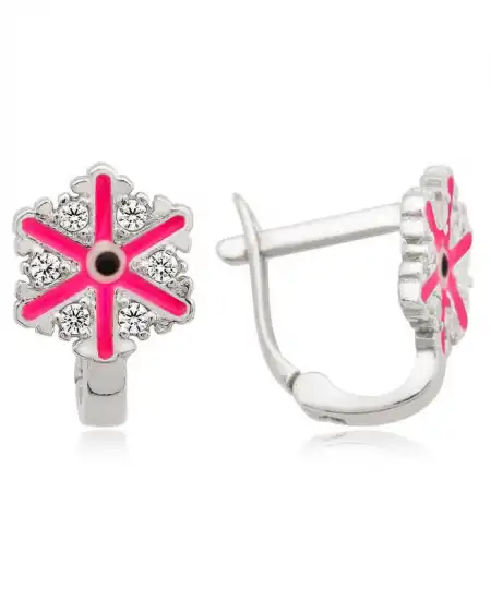 Gümüş Pembe Kar Tanesi Çocuk Küpesi