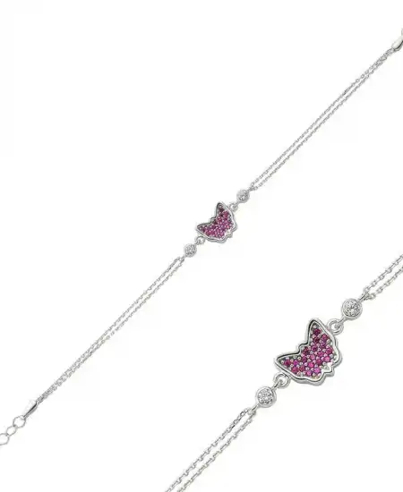 Gümüş Pembe Kelebek Bayan Bileklik