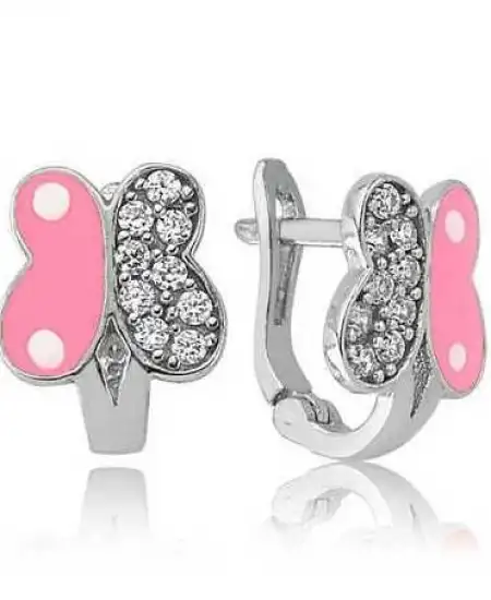 Gümüş Pembe Kelebek Çocuk Küpesi