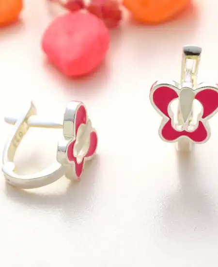 Gümüş Pembe Kelebek Çocuk Küpesi