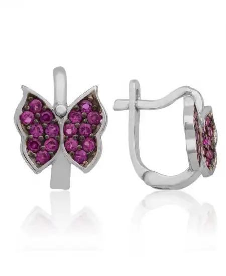 Gümüş Pembe Kelebek Çocuk Küpesi