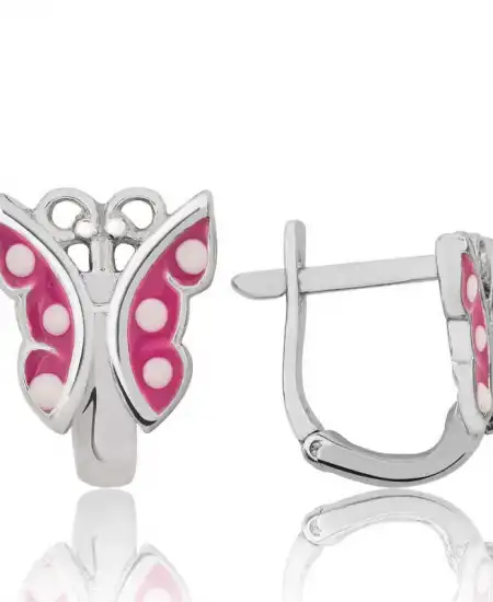 Gümüş Pembe Kelebek Çocuk Küpesi