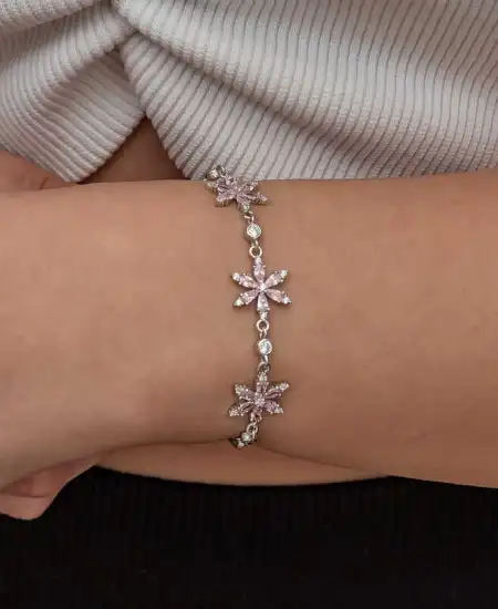 Gümüş Pembe Lotus Çiçeği Kadın Bileklik