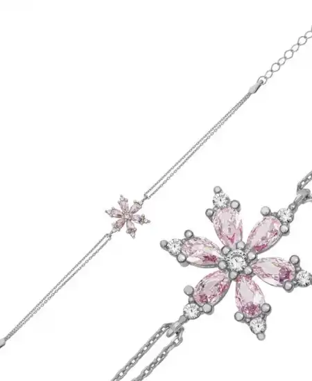 Gümüş Pembe Lotus Çiçeği Kadın Bileklik
