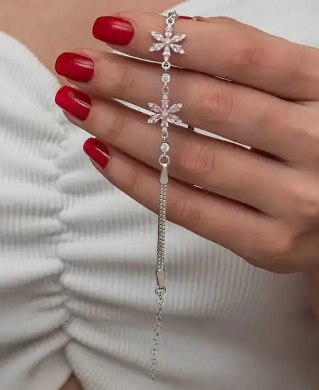 Gümüş Pembe Lotus Çiçeği Kadın Bileklik