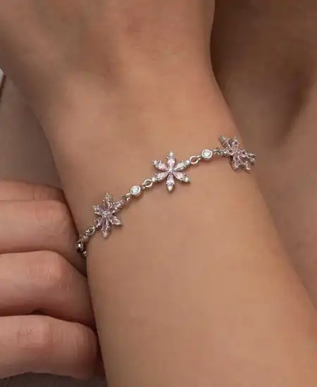 Gümüş Pembe Lotus Çiçeği Kadın Bileklik