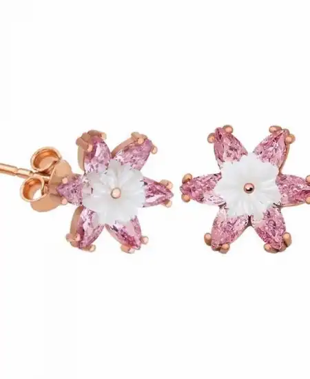 Gümüş Pembe Lotus Çiçeği Küpe