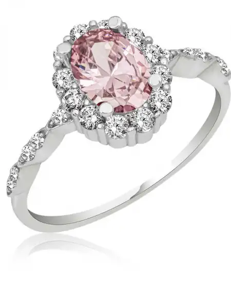 Gümüş Pembe Oval Taşlı Kadın Yüzük