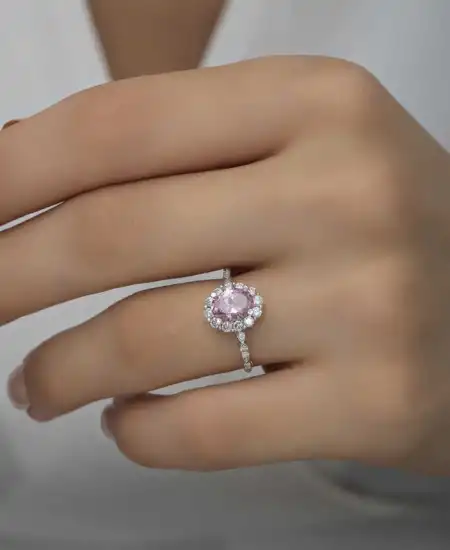 Gümüş Pembe Oval Taşlı Kadın Yüzük