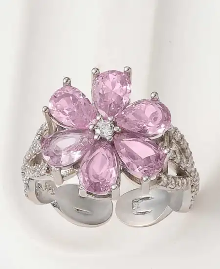 Gümüş Pembe Sevgi Çiçeği Kadın Yüzük