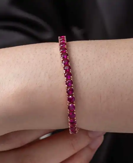 Gümüş Pembe Taşlı Su Yolu Kadın Bileklik