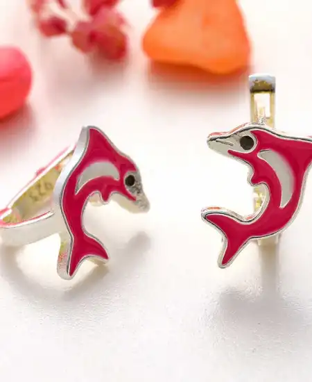 Gümüş Pembe Yunus Balığı Çocuk Küpesi