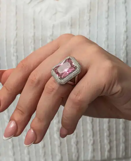 Gümüş Pembe Zirkon Taşlı Kadın Yüzük