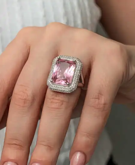 Gümüş Pembe Zirkon Taşlı Kadın Yüzük