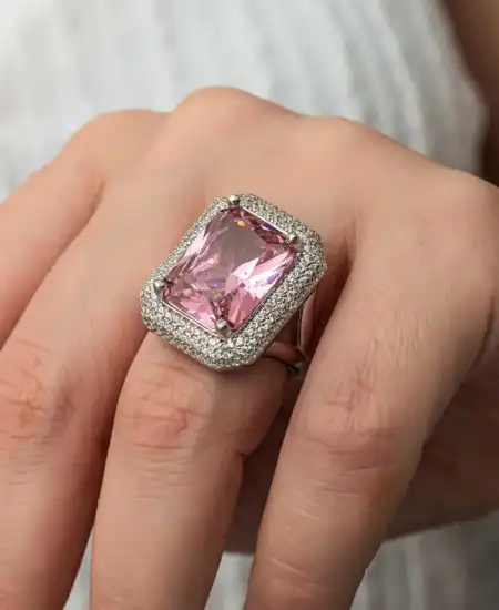 Gümüş Pembe Zirkon Taşlı Kadın Yüzük