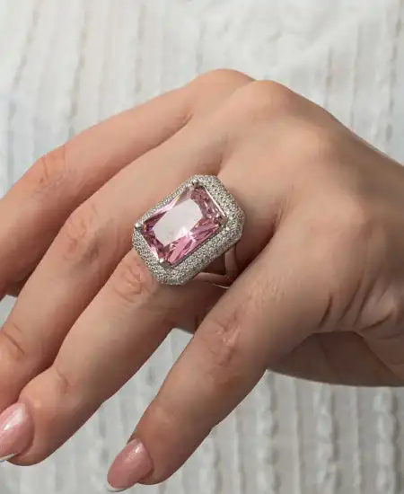 Gümüş Pembe Zirkon Taşlı Kadın Yüzük