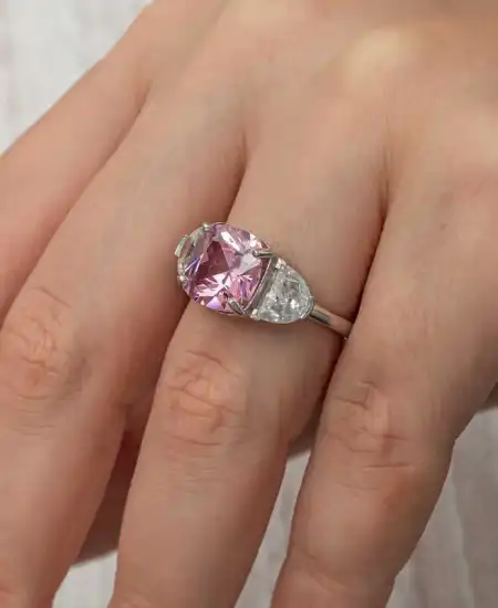 Gümüş Pembe Zirkon Taşlı Kadın Yüzük