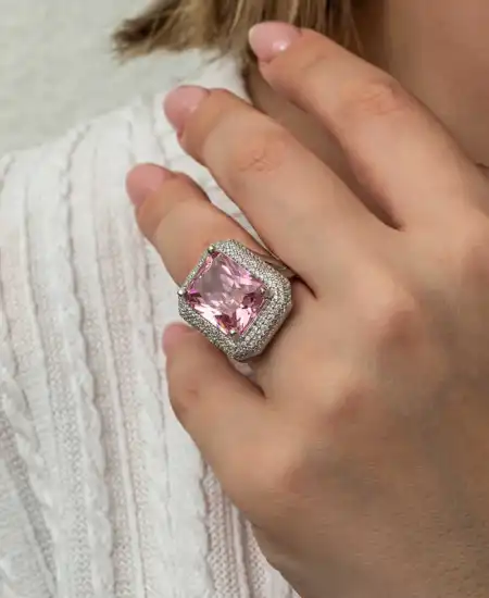 Gümüş Pembe Zirkon Taşlı Kadın Yüzük
