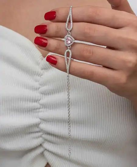 Gümüş Pembe Zirkon Taşlı Kalp Bileklik